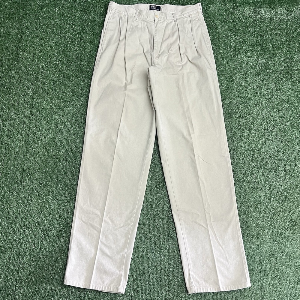 VTG Polo Ralph Lauren Pants Chinos Mens 34x36 White Double Pleated USA Made 80s
